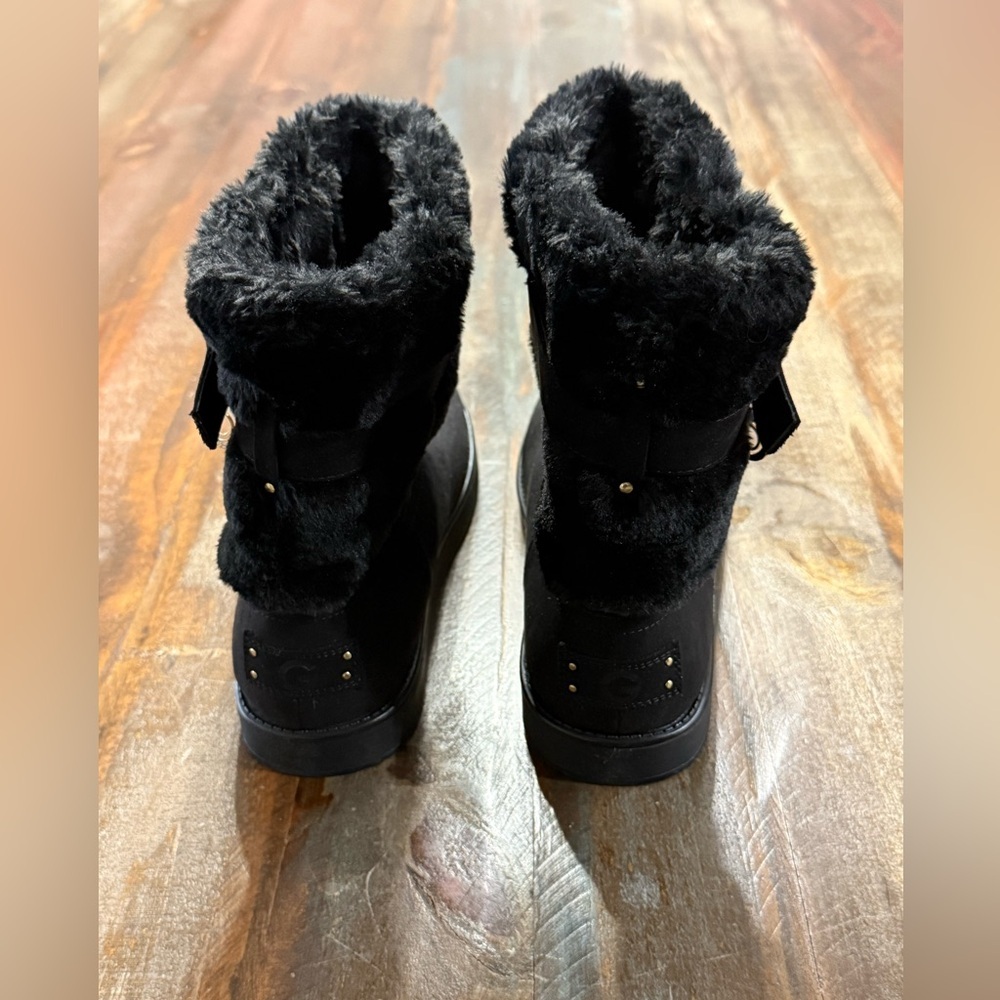 GUESS Women’s Size 8.5M Black Slip On Mid Calf Faux Fur Boots NWOT - Picture 3 of 7